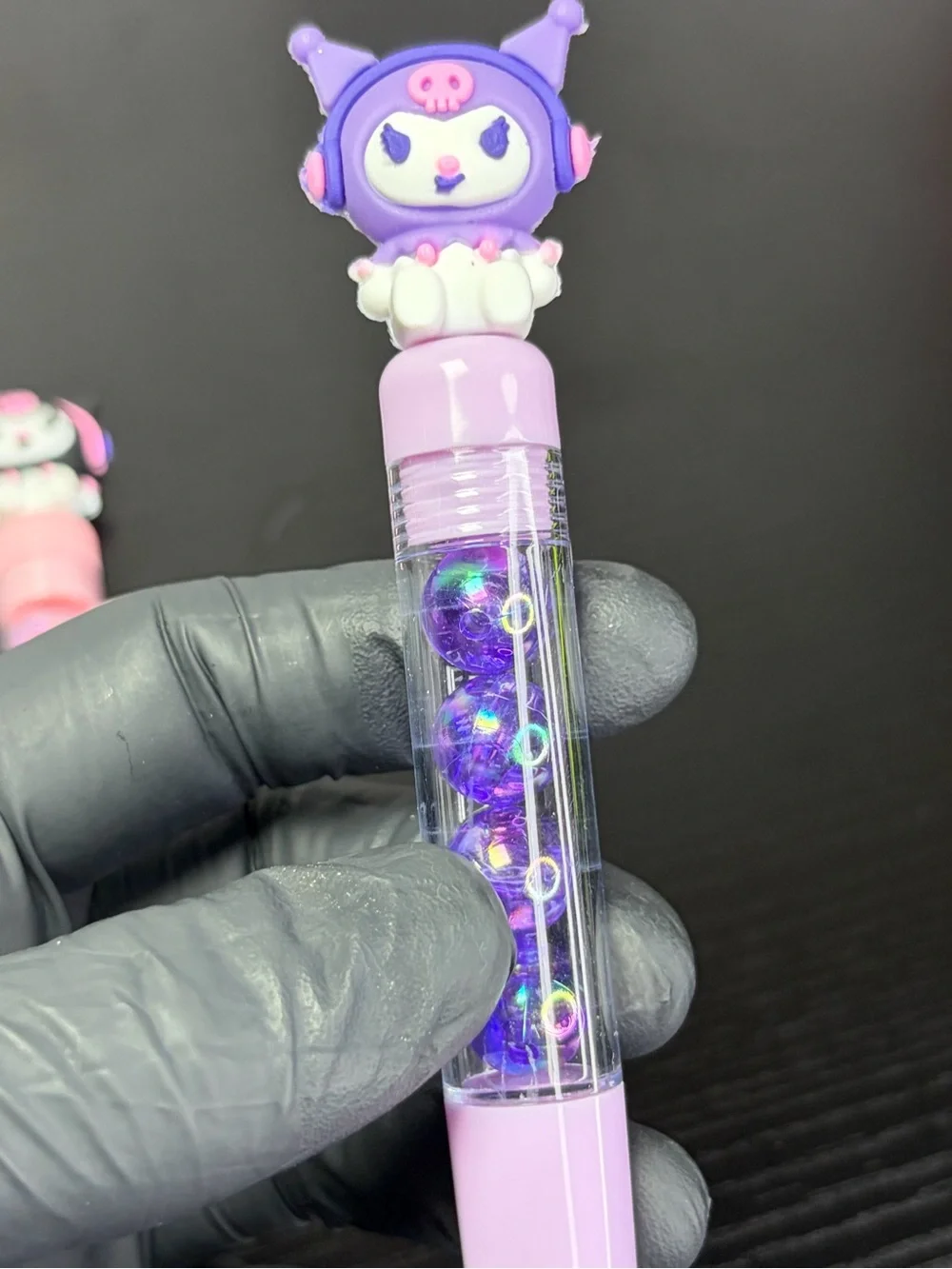 2 Kawaii Character Glitter Balls Ballpoint Pens - Pink & Lavender